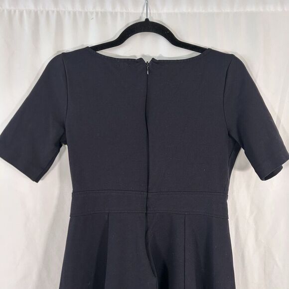 J. Crew Mini Dress Women's 4 Solid Black Short Sleeve Flared Zip Back Round Neck - Picture 7 of 8